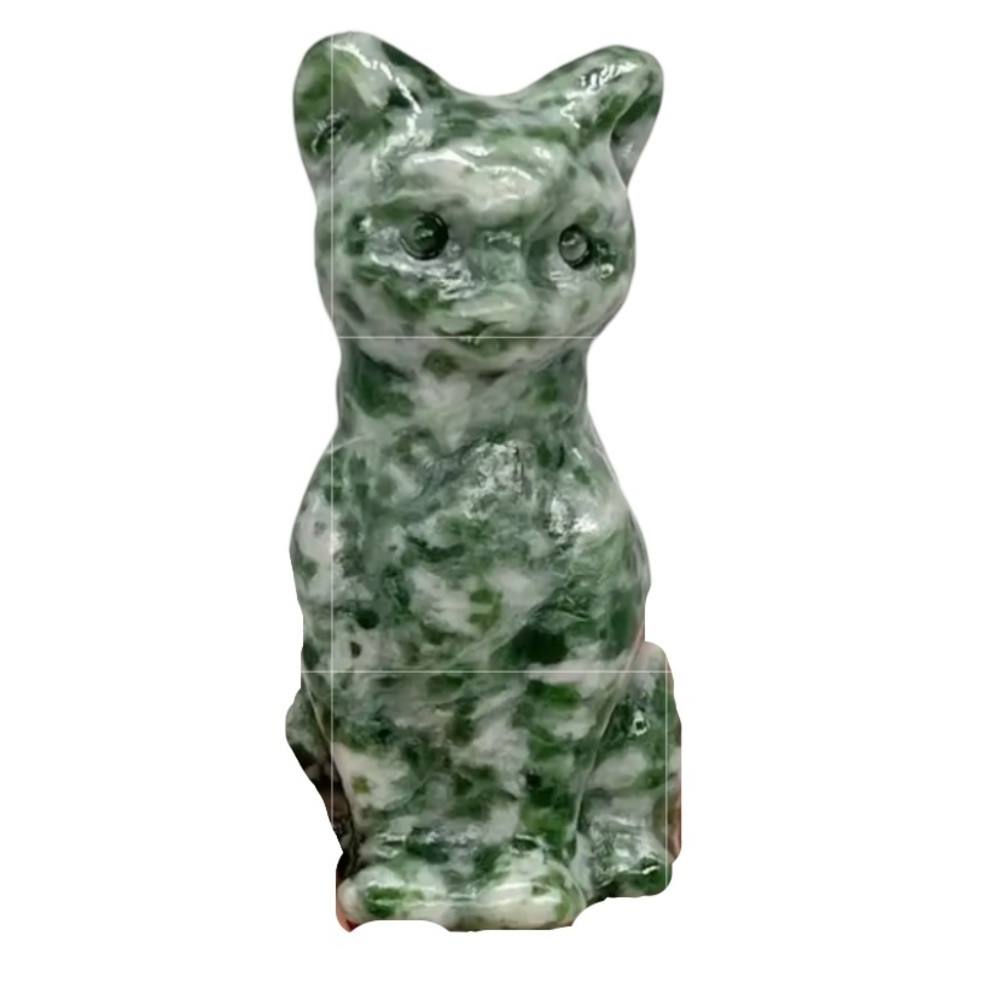 Green Dot Stone Cat Figurine